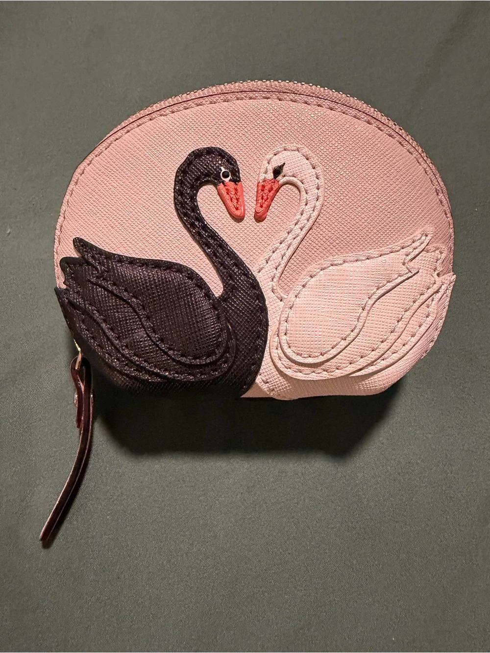 kate spade Pink Coin Pouch with Black & Light Pink Swan Appliqués